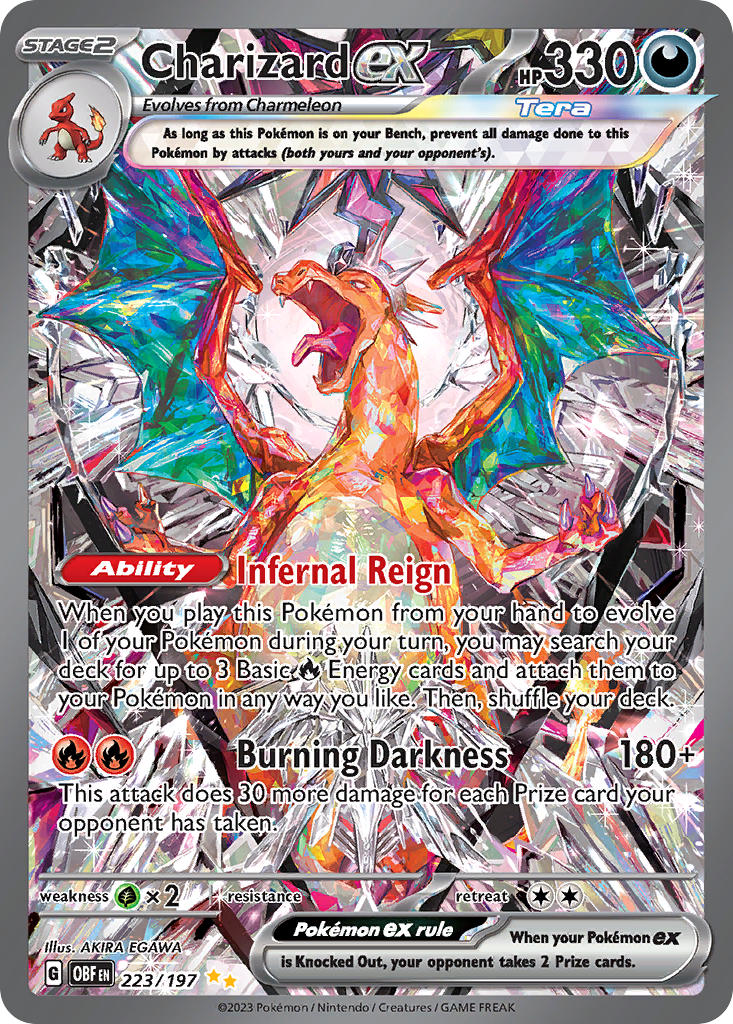 Pokémon Charizard EX trading card with colorful design and text