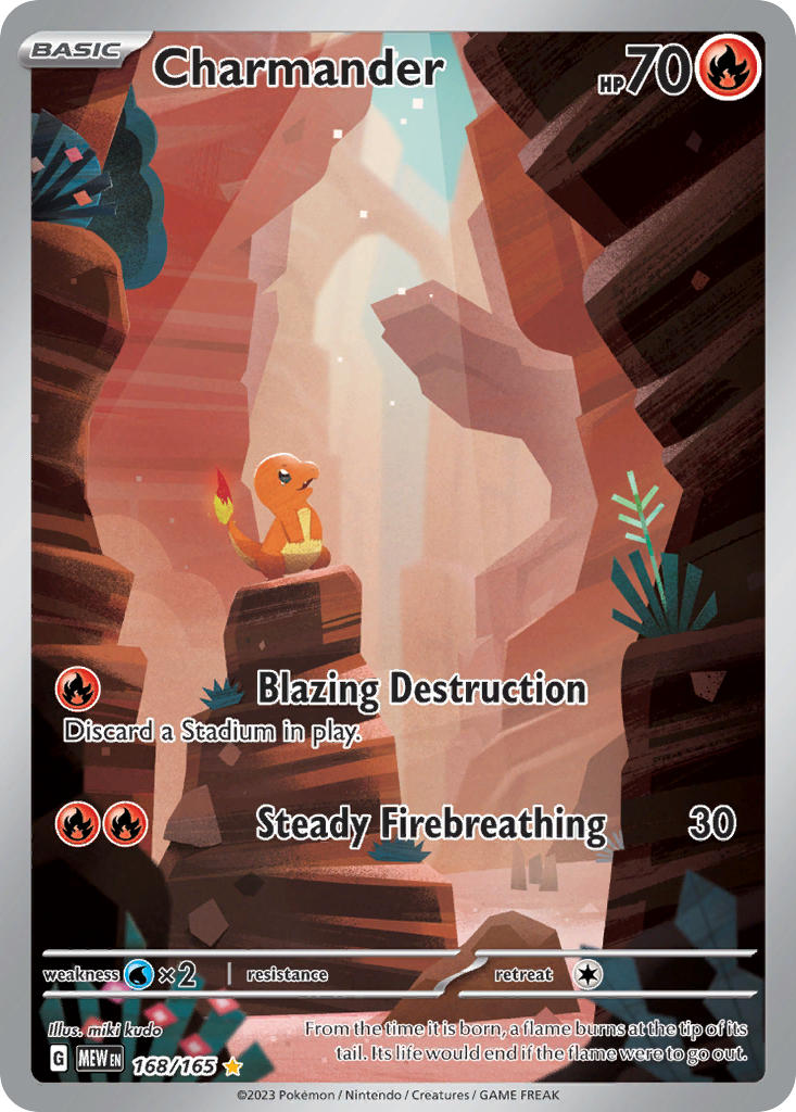 Pokémon Charmander trading card with cave background